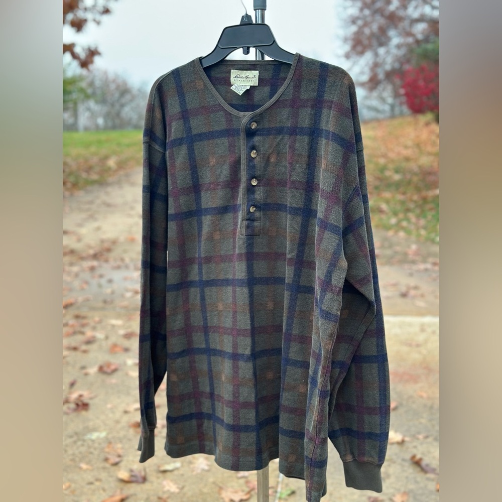 EDDIE BAUER Long Sleeve Henley Waffle Shirt XL